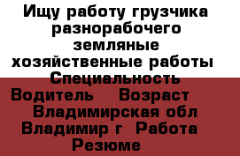 Ищу работу грузчика,разнорабочего,земляные-хозяйственные работы  › Специальность ­ Водитель. › Возраст ­ 35 - Владимирская обл., Владимир г. Работа » Резюме   